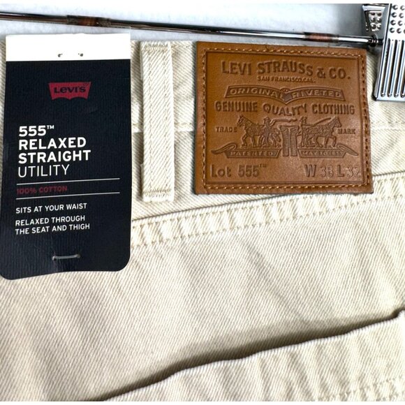 Levis 555‎ Relaxed Straight Utility jeans cream baggy carpenter 90s sz 38x32 - Picture 2 of 9